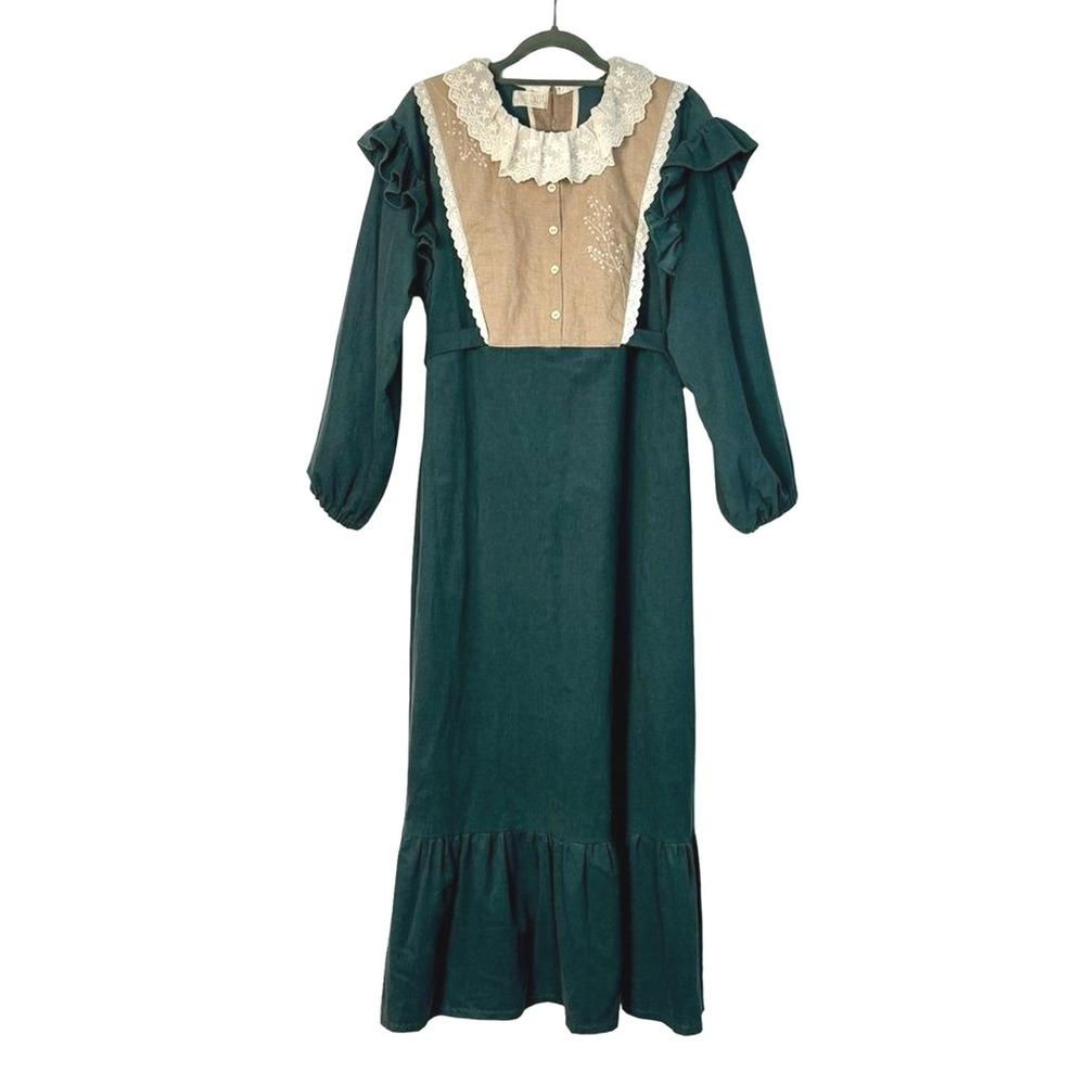 Foxy Chest Green Prairie Maxi Dress Cottagecore Victorian Lace M